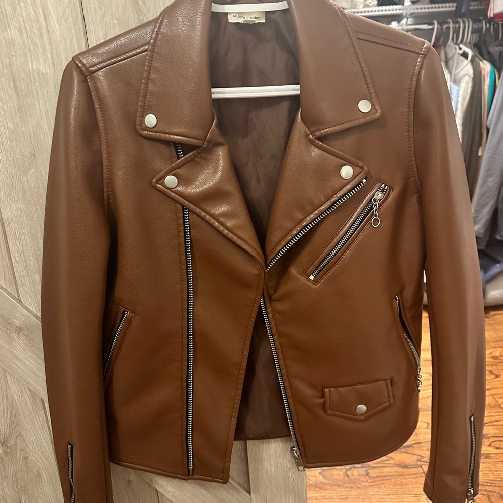 Silence + Noise Brown faux Leather Jacket
